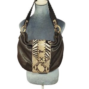Vanessa brown w/ snake print leather handbag